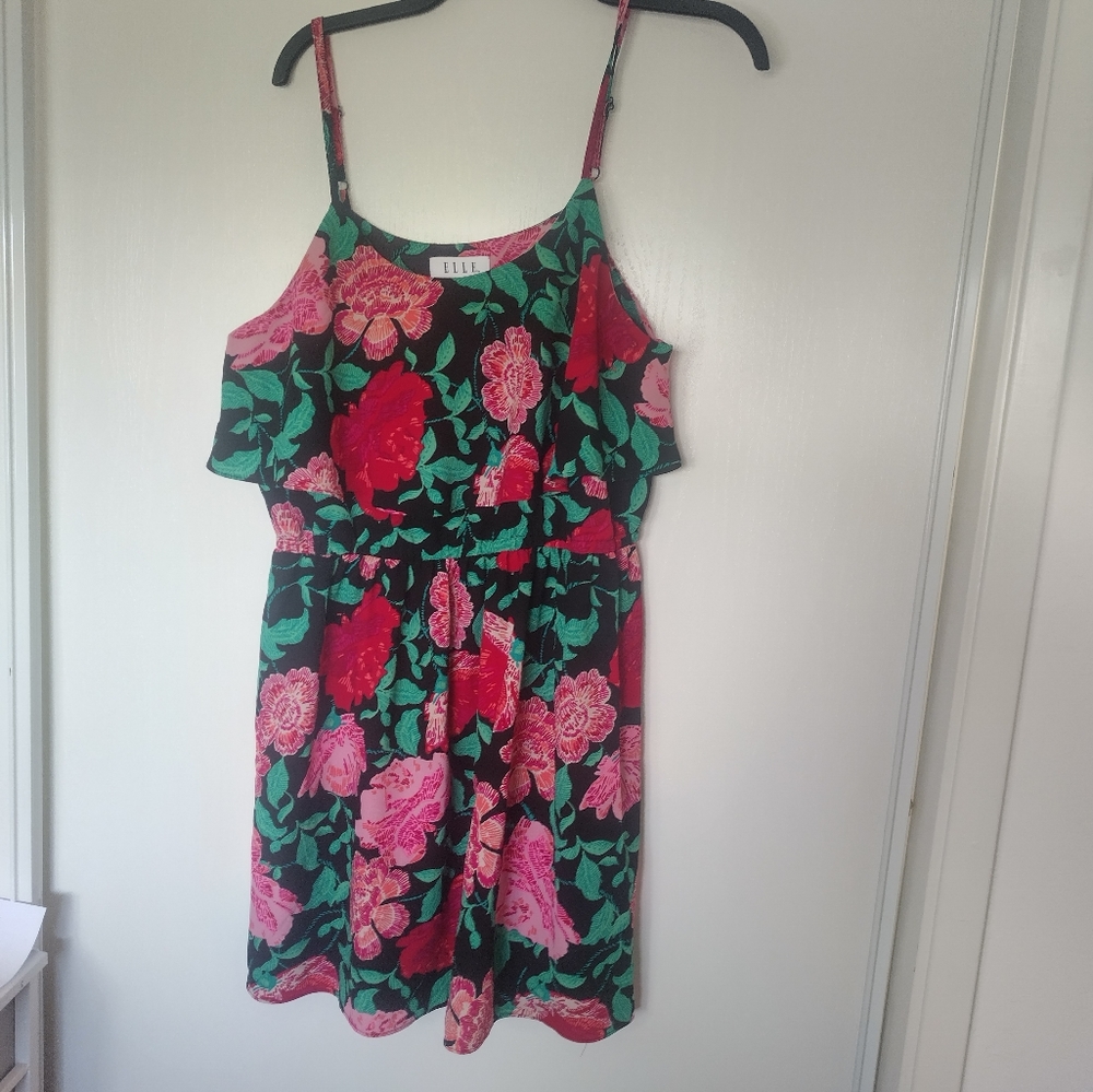 ELLE Floral Black Dress Size L